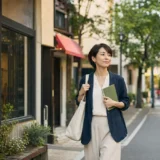 祐天寺の住宅街を英会話教室へ向かう大人女性