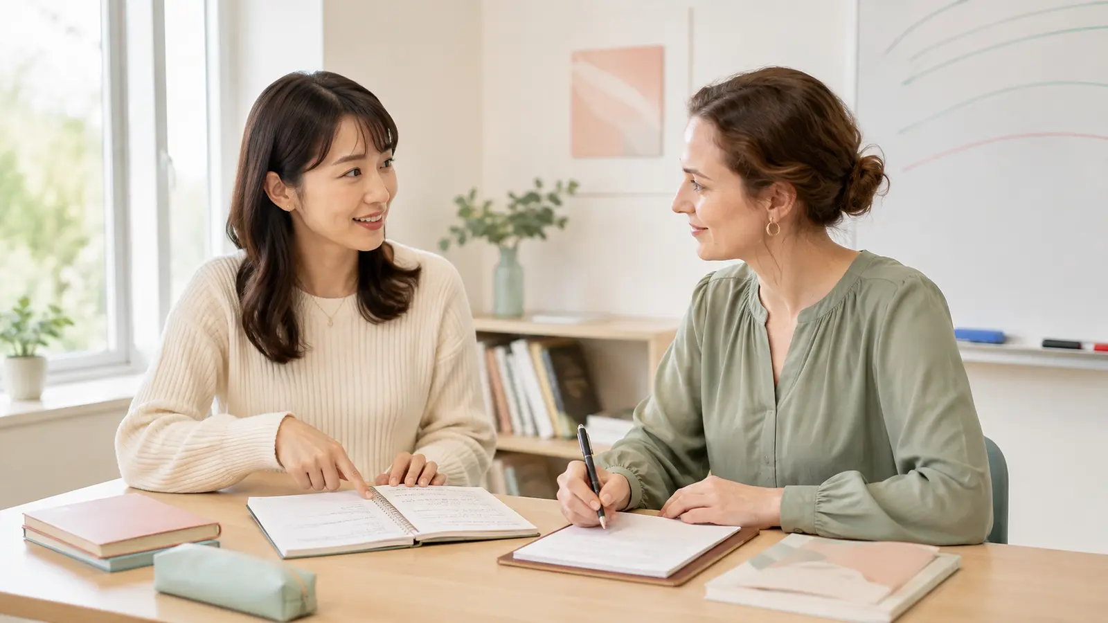 英会話講師と希望する名前の呼び方を確認する生徒