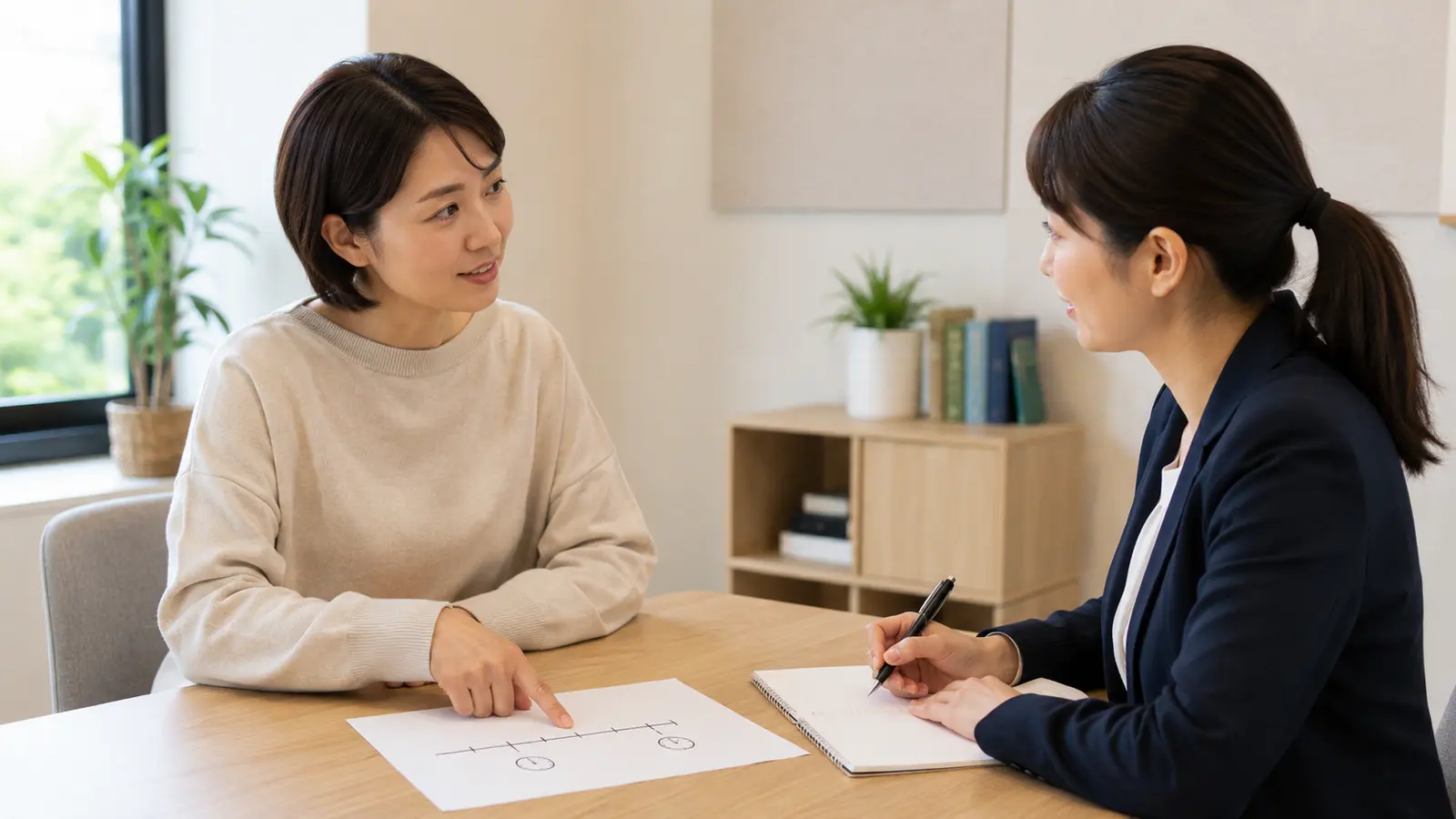 英会話講師の離席時間についてスタッフに相談する受講者