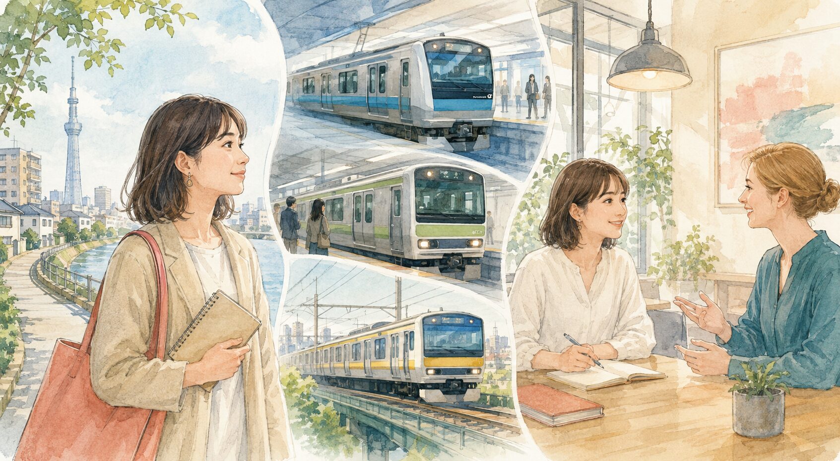 江戸川区から東西線・都営新宿線・総武線で英会話教室へ通う動線を考える大人女性
