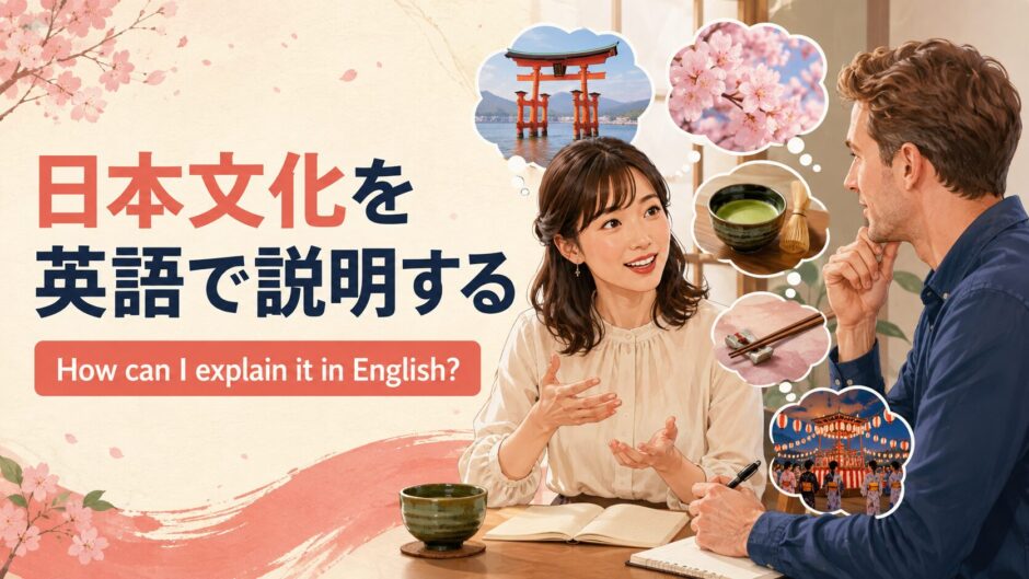 英会話レッスンで日本文化を英語で説明する大人初心者の女性