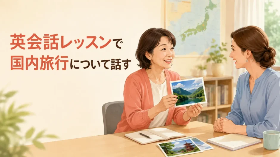 英会話レッスンで国内旅行について話す大人初心者と講師