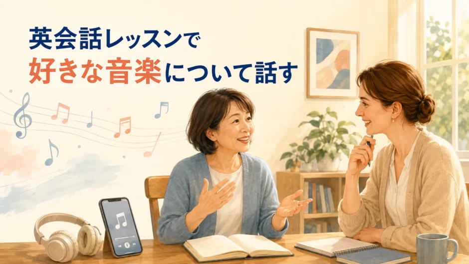 英会話レッスンで好きな音楽について話す大人女性の初心者
