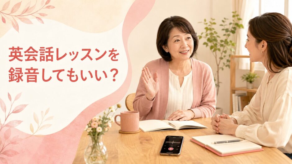 英会話レッスンを録音してもいいか講師に確認する女性