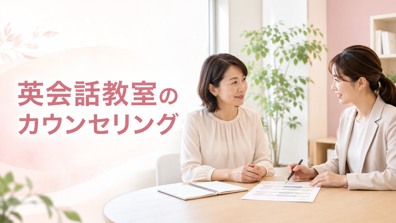 妊娠・育児・介護中の英会話の通い方をスタッフへ相談する女性