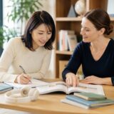 英語学校で英会話と資格学習に取り組む大人初心者女性