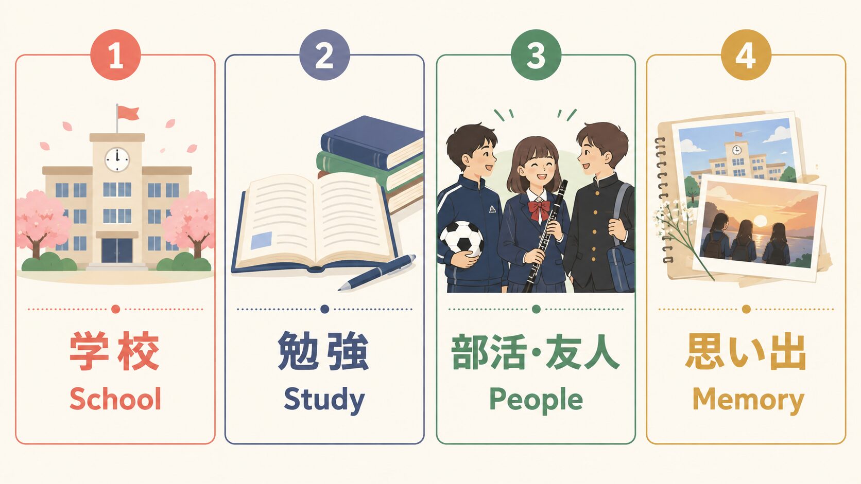 学校・勉強・部活と友人・思い出の4ステップ図解