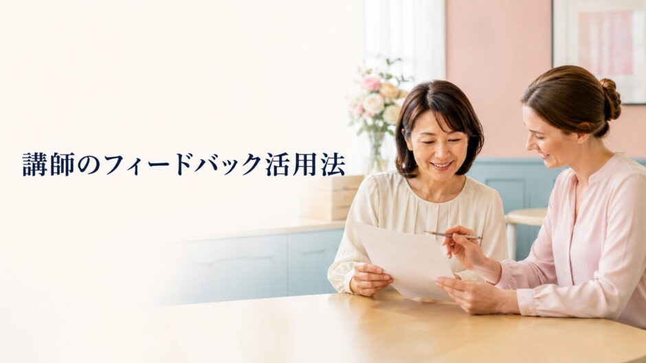 英会話講師とフィードバックを確認する大人女性