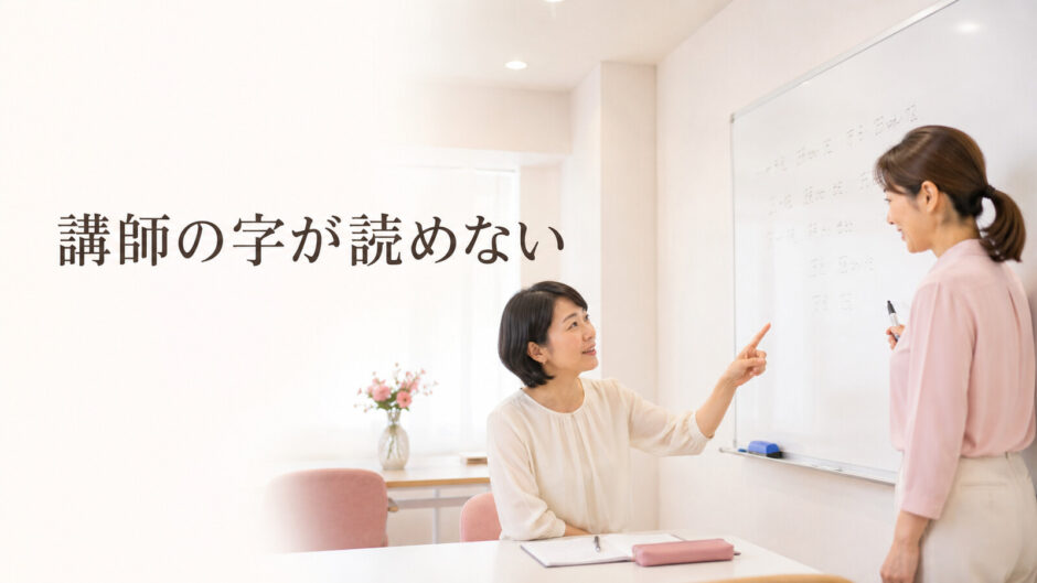 英会話講師の板書が読めず書き直しをお願いする大人の女性