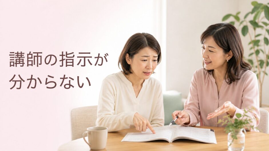 英会話講師の指示が分からず教材を確認する大人初心者