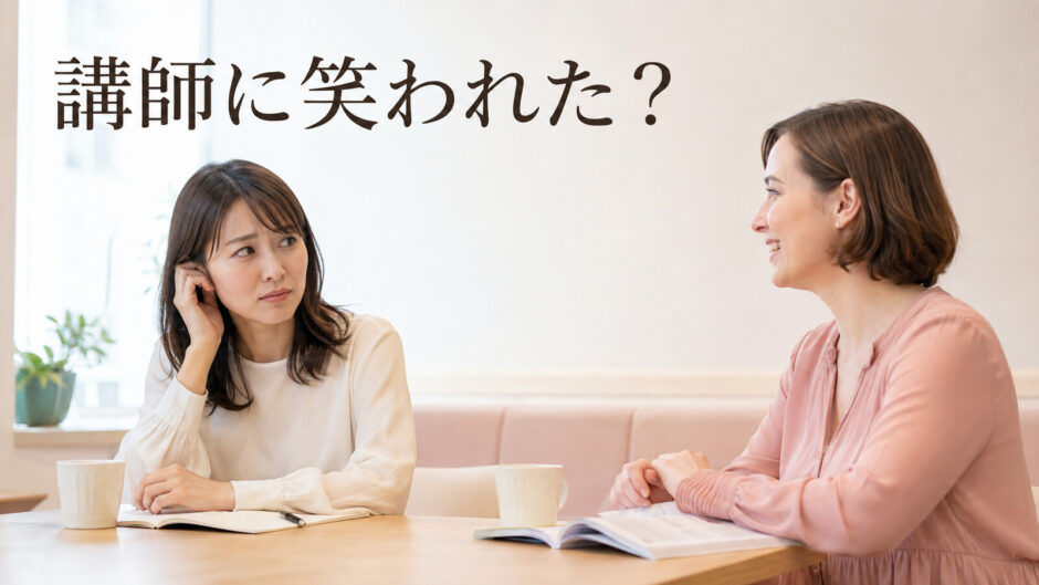 英会話講師に発音や間違いを笑われたように感じて戸惑う女性