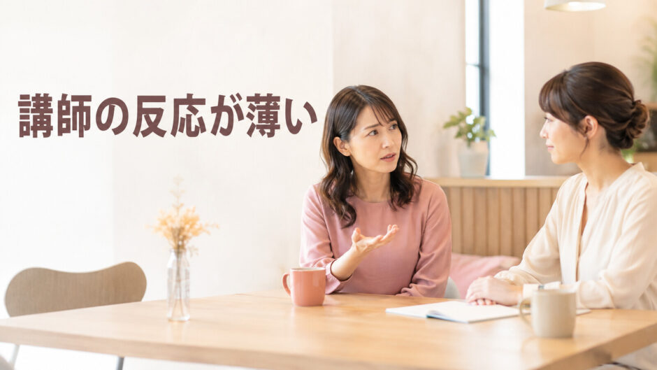 英会話講師の反応が薄く伝わったか不安になる大人の女性