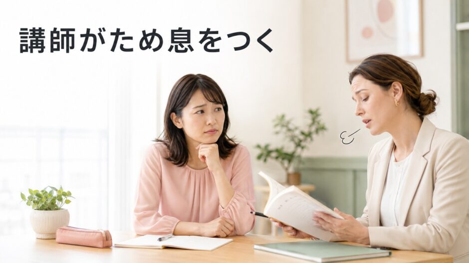 英会話講師がレッスン中にため息をつき不安に感じる大人の女性