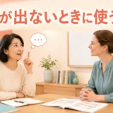 英会話レッスン中に単語を考える大人女性初心者と待つ外国人講師