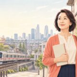 上北沢で英会話教室を探す大人女性と京王線・新宿のイメージ