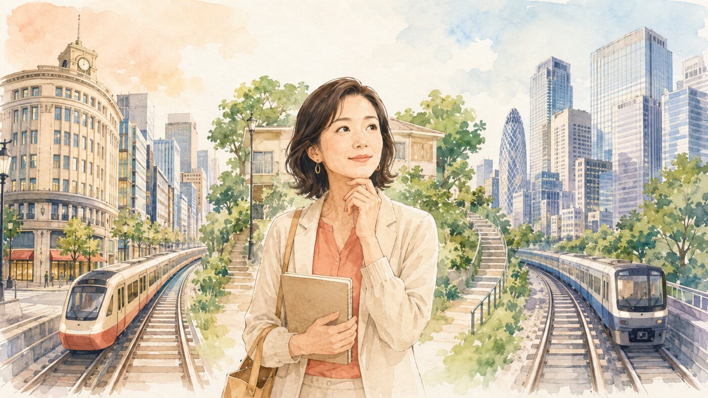 春日・後楽園から銀座・新宿への通学動線を比較する大人女性