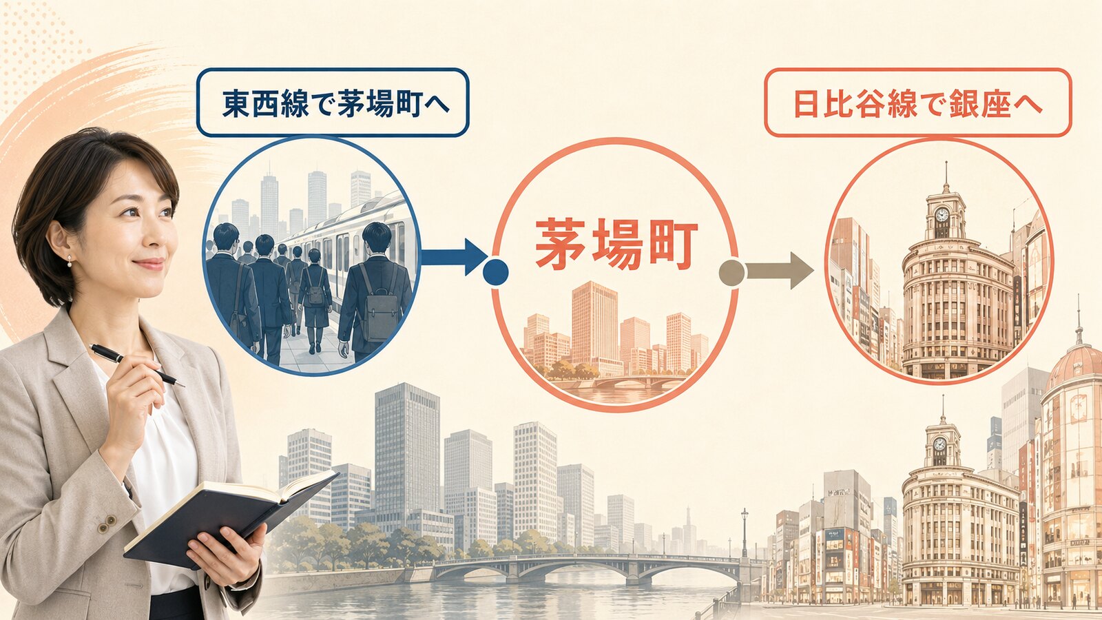 東西線で茅場町へ通勤し日比谷線で銀座の英会話へ向かう通学ルート