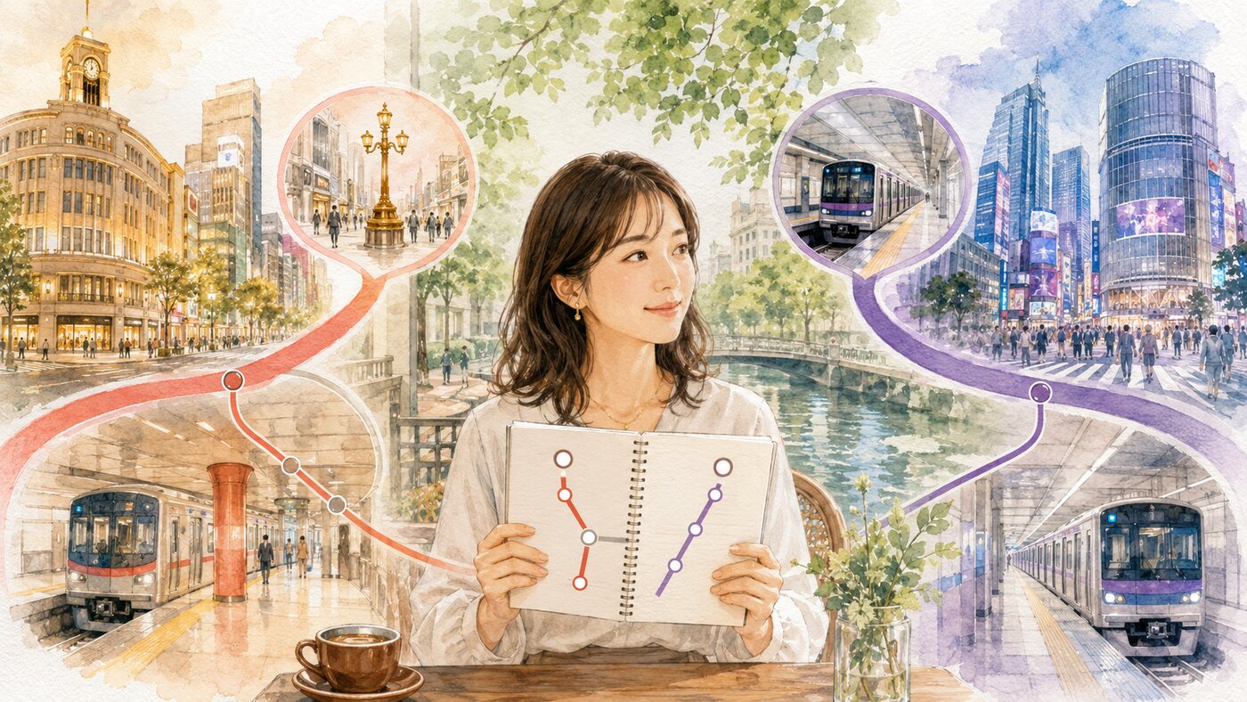 清澄白河から銀座・渋谷への通学動線を比較する大人女性