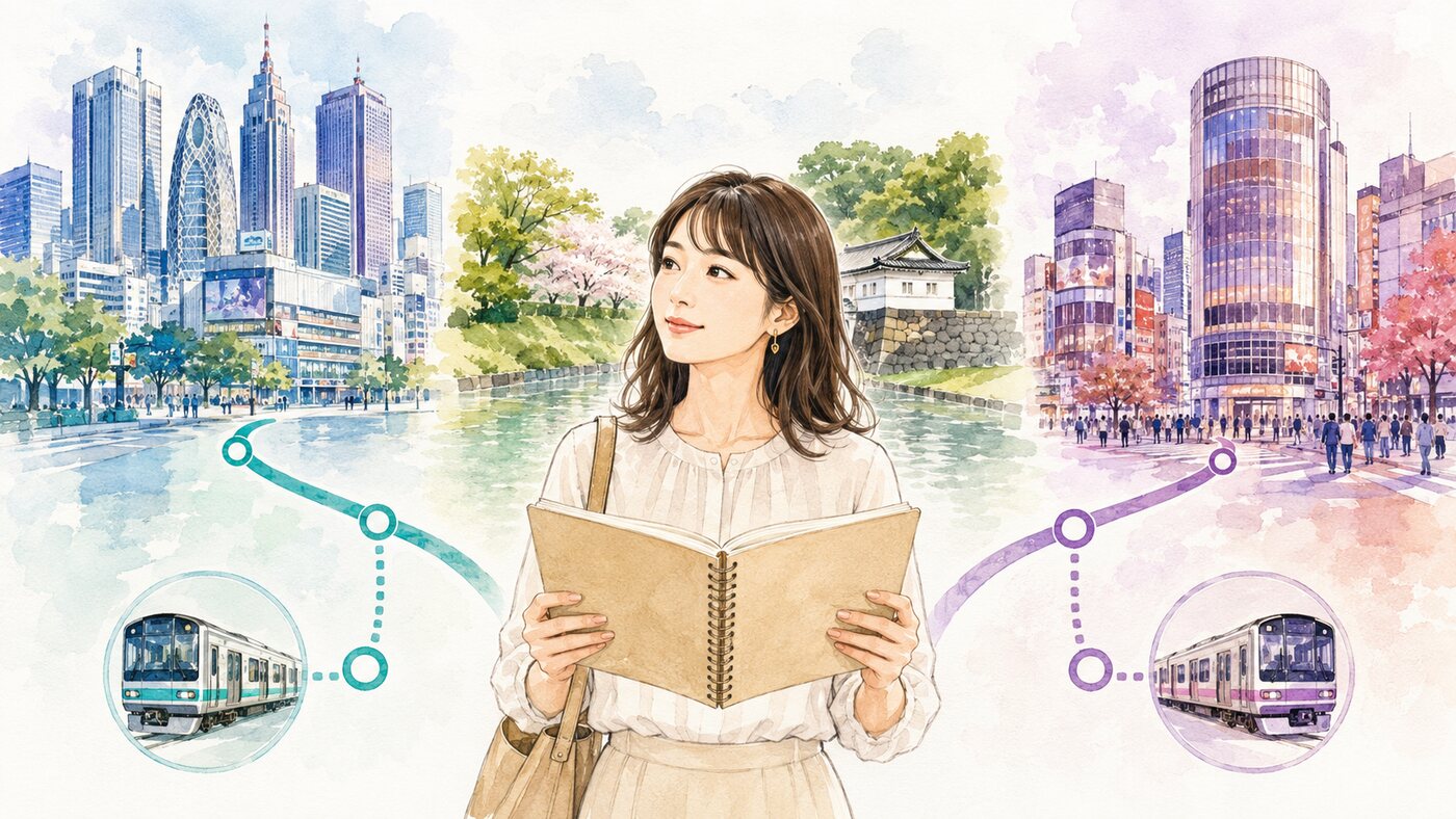 九段下から新宿・渋谷への直通通学動線を比較する大人女性