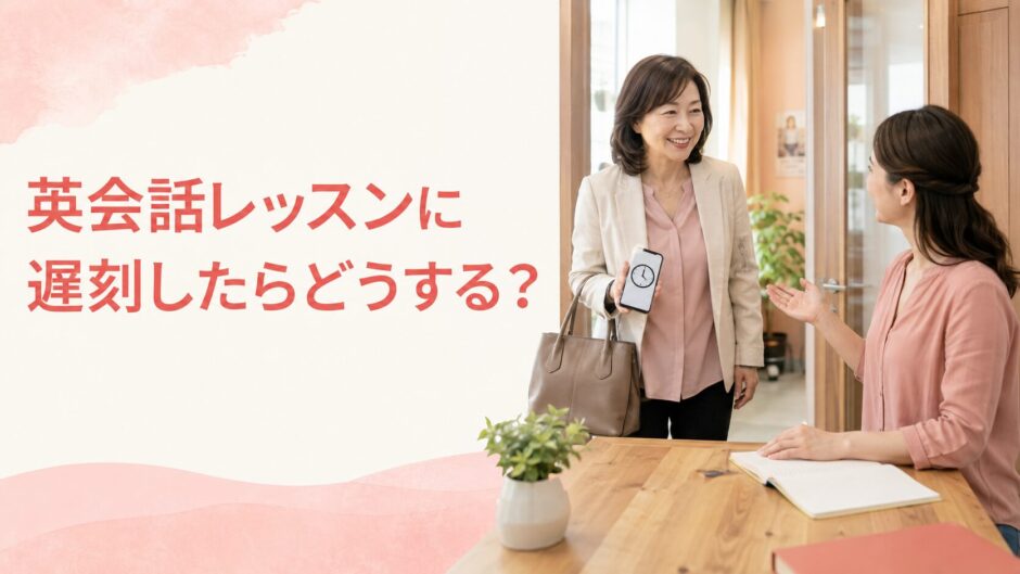 英会話レッスンに遅刻して講師へ挨拶する大人女性
