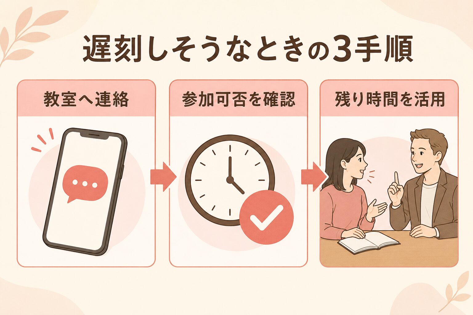 教室へ連絡し参加可否を確認して残り時間を活用する3手順