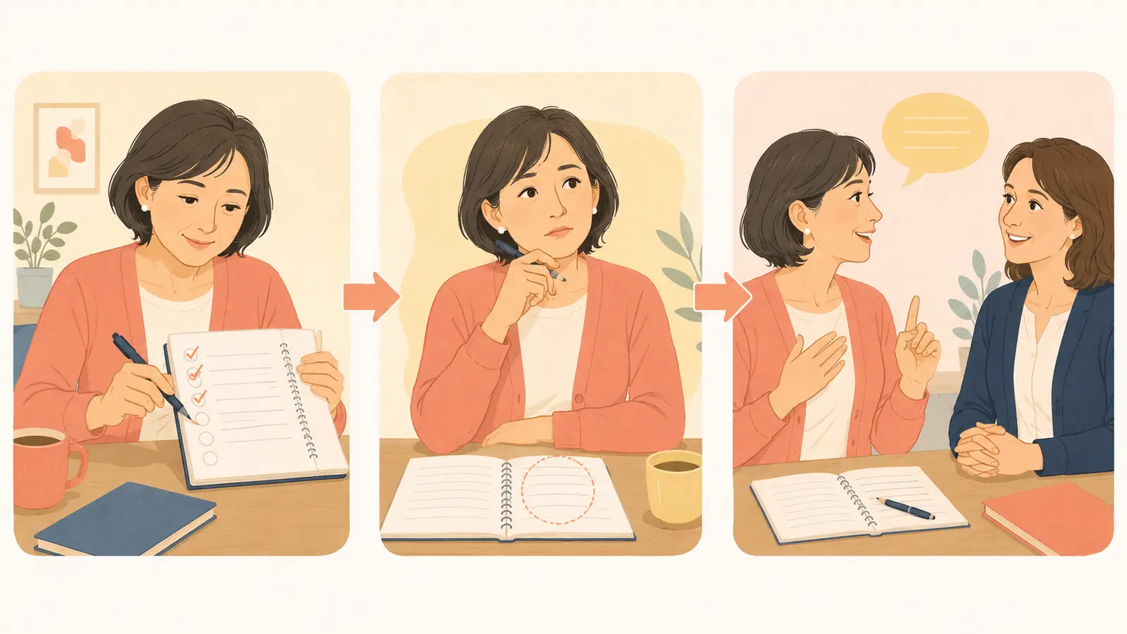 できたことと詰まった場面を振り返り次月に試す一文を決める3ステップ
