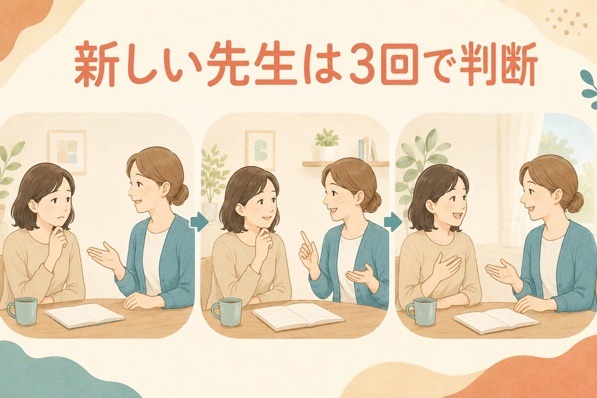 新しい英会話講師とのレッスンを3回受けて相性を判断する流れ
