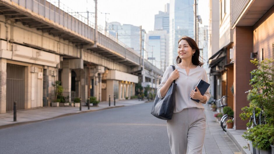 大久保駅から総武線で新宿の英会話教室へ通う大人女性