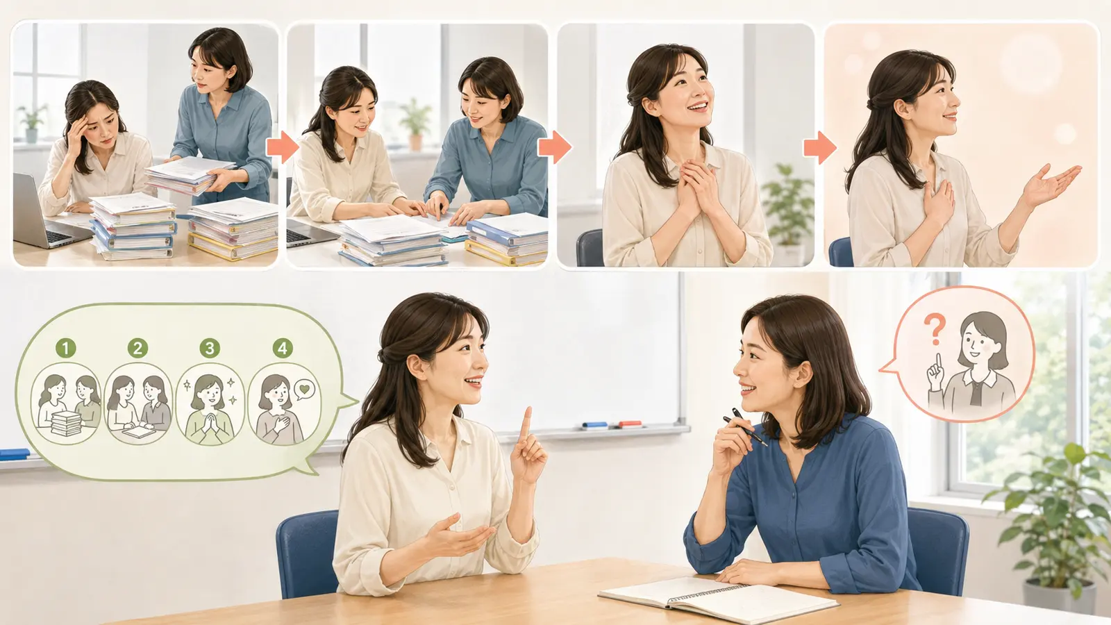 英会話レッスンで感謝したことを誰が・何をしてくれた・どう助かった・感謝の言葉に分けて準備する様子