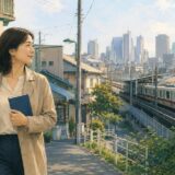 柴崎で英会話教室を探す大人女性と京王線・新宿のイメージ