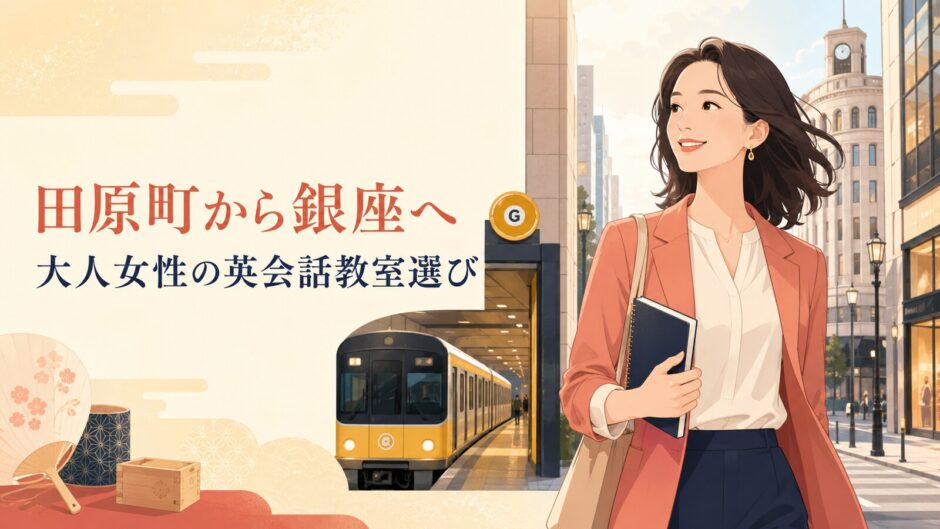 田原町から銀座へ英会話レッスンに通う大人女性