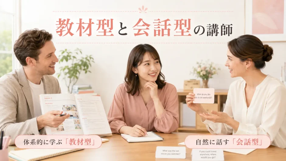 教材どおりに進める講師と会話中心の英会話講師を比較する大人初心者