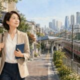 つつじヶ丘で英会話教室を探す大人女性と京王線・新宿通勤のイメージ
