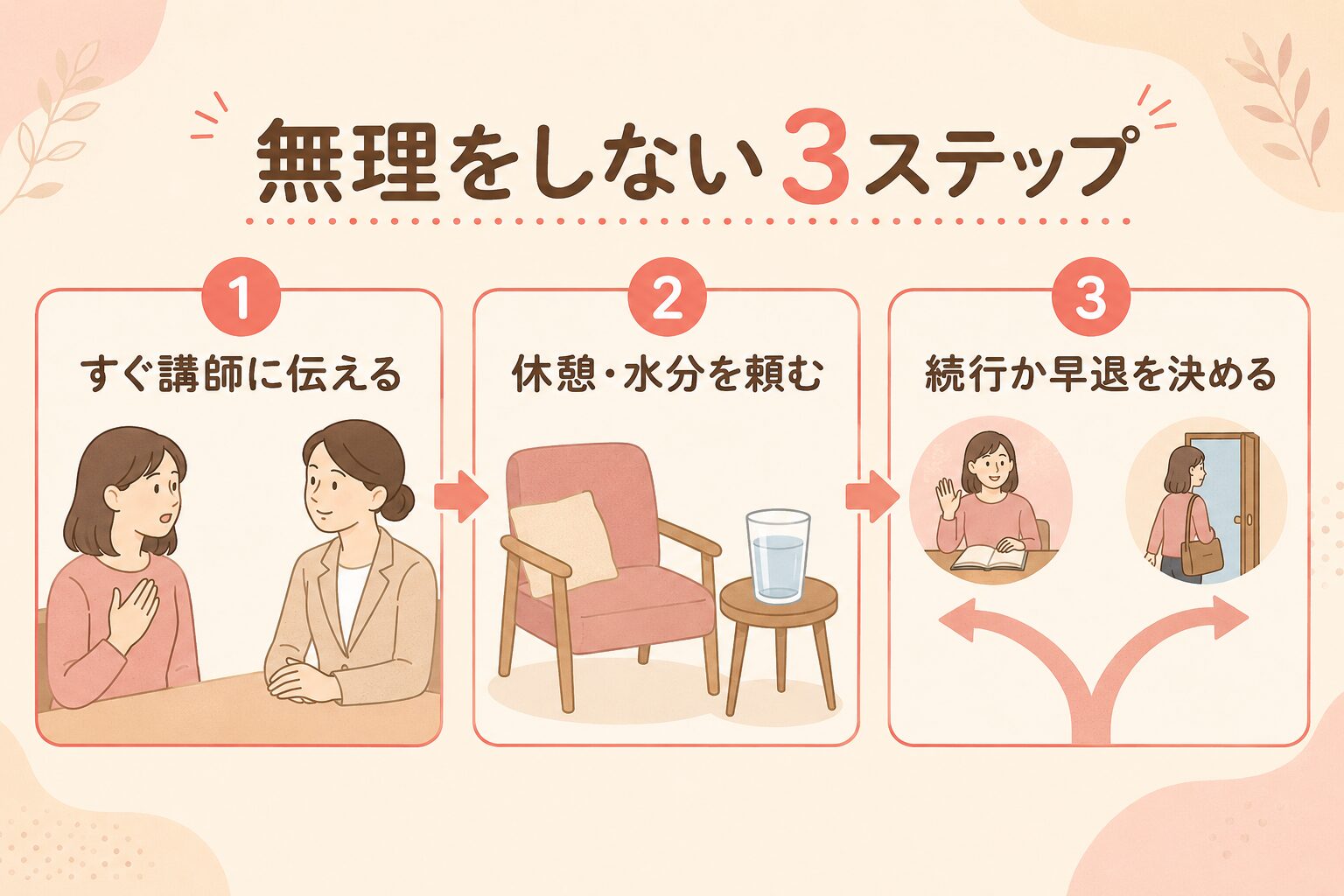 講師に伝え休憩と水分を頼み続行か早退を決める3ステップ