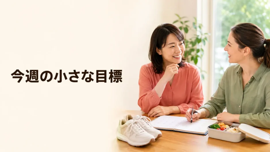 英会話レッスンで今週の小さな目標について話す大人初心者