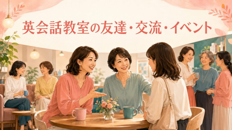 英会話教室の交流イベントで初参加の女性を迎える生徒たち